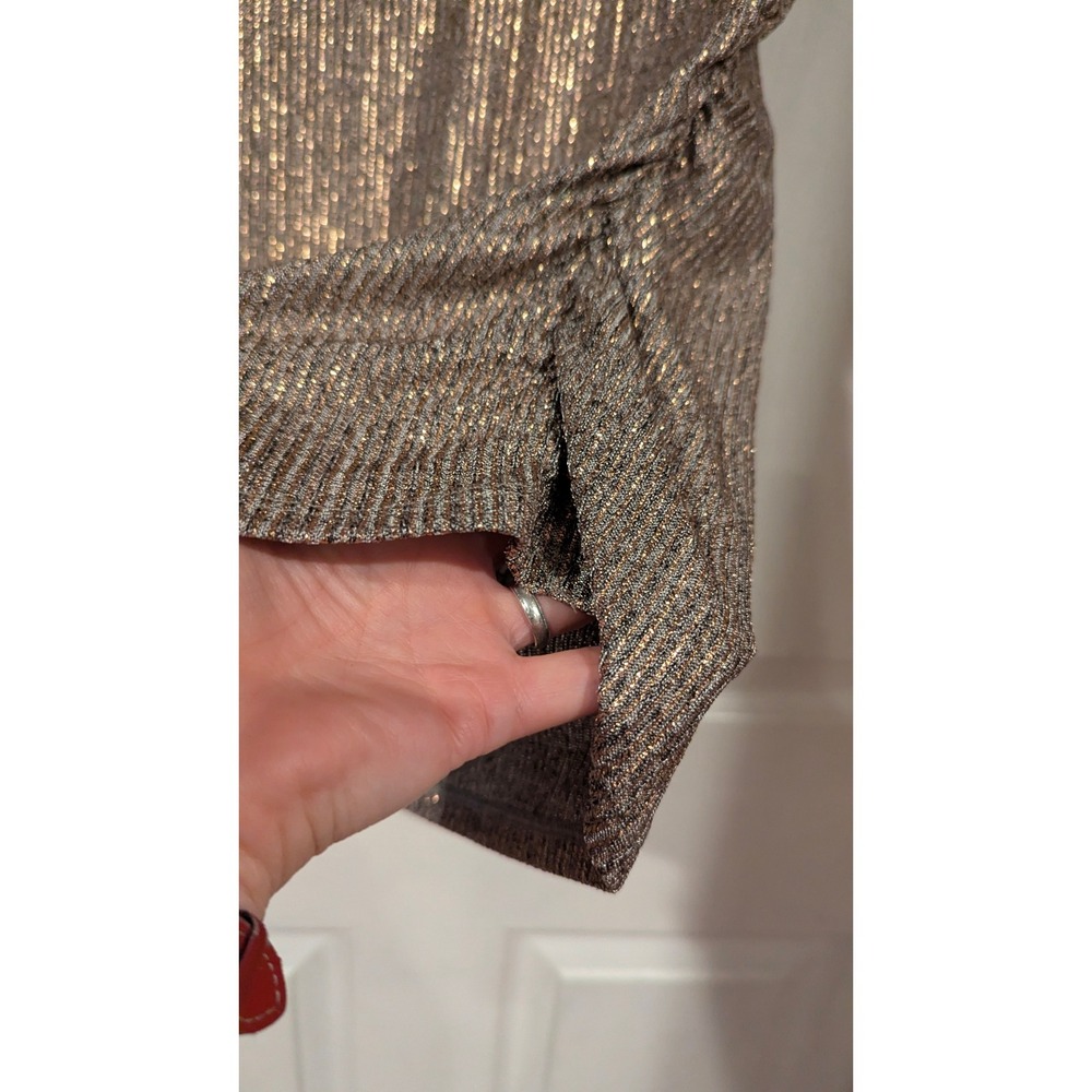 White House Black Market Top S Gold Metallic Ribbed Ruched Scoop Neck Shimmer - Picture 3 of 8
